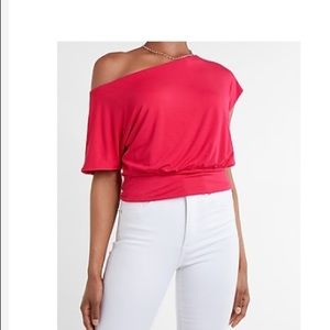 Express Relaxed off shoulder tee size small, pink melon color, new without tags
